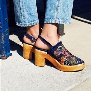 Free People Navy Cosmic Storm Embroidered & Beaded Slingback Clogs
